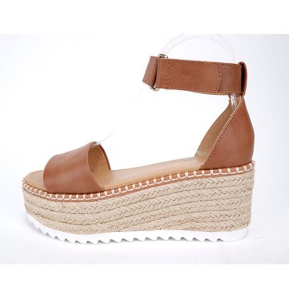 Tuckin soda tan wedge espadrilles platform sandals new in box faux leather shoes - Picture 3 of 6